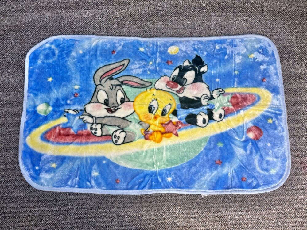 Vintage Baby Looney Tunes Bugs, Tweety & Sylvester Outer Space Blanket 46x28